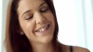 Demure chick seduces hunk with small tits and wet oral stimulation in rough hardcore sex.