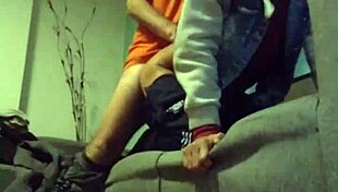 He got a blowjob and fucked on the sofa