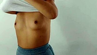 she explores her body, touching pussy and ass. then gives a blowjob before wild fucking.