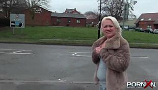 british blonde flashes perky tits and shaved pussy in public outdoor reality!