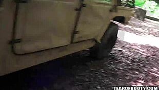 two arab babes suck a cock in the jungle forest. military style action.