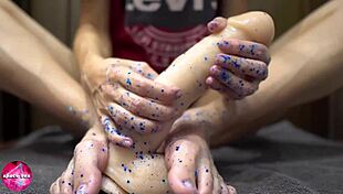 babe, give me that sensual footjob with rubber cock fetish?