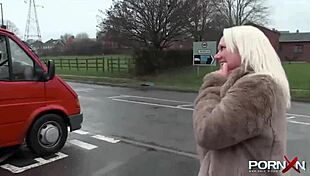 british blonde flashes perky tits and shaved pussy in public outdoor reality!