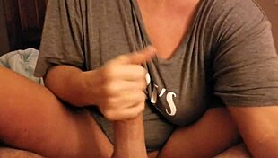 Watch my wife's pussy get wet as I cum on her feet