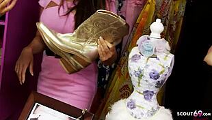 old young lesbian foursome orgy with milfs and teens in a store setting