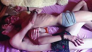 Russian young gays exchanging sweet blowjobs