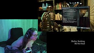 naked brunette with big natural tits plays dead space part 2