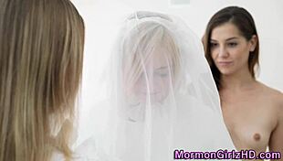 Lesbian Mormons engage in a three-way licking session