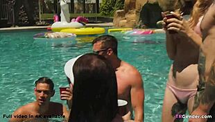 three blonde trannies at party with blowjobs and assfucking