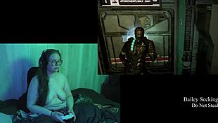 naked brunette with big natural tits plays dead space part 2