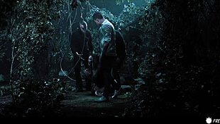 busty chick gets fucked by three dudes in forest