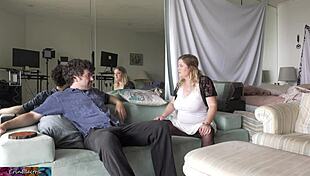 stepsister helps stepbrother lose his virginity on the sofa 😏