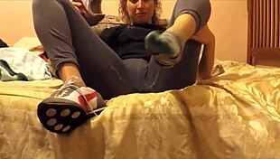 Smell my super smelly feet in tight pantyhose.