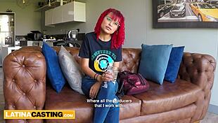 petite 18yo amateur latina redhead receives blowjob and deepthroat from big cock casting agent