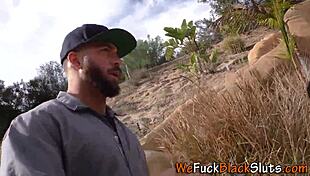 chubby busty black babe in lingerie gets hardcore anal blowjob.