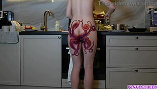 my naked housewife with octopus tattoo on ass cooks dinner and ignores me