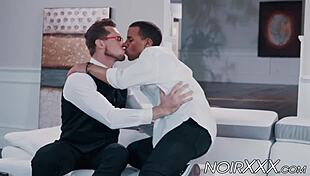 handsome tall businessman anally fucks young hunky black gay guy with big cock