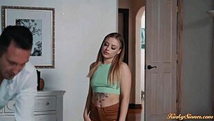 Petite babe with small tits teases monster cock before licking and fucking opponent's lawyer in shaved pussy hardcore