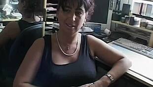 oh, busty brunette mature, get fucked in your office with big tits blowjob!