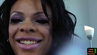 Solo Black Tranny Stroking Her Cock