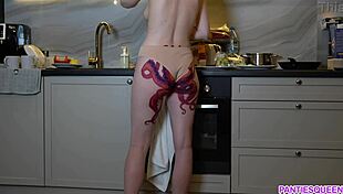my naked housewife with octopus tattoo on ass cooks dinner and ignores me