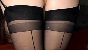 Slutty brunette in stockings gets her ass fucked doggystyle and cum on ass