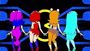 Horny Pacman ghost girls dance seductively in anime hentai phases