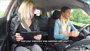 euro lesbians in public car licking with teacher driving