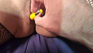 Wife moans loudly as toy stimulates her wet pussy