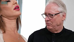 why don't you lick and suck that big boobed milf's tight pussy before fucking her with your horny silverdaddy cock?