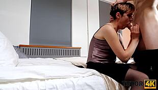 Mature tutor without glasses gets seduced by disciple in stockings and doggystyle