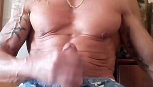 I jerk my big cock to a beautiful ejaculation while masturbating outdoors