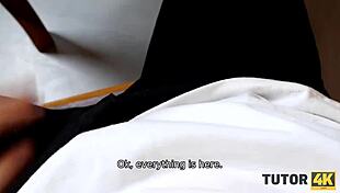 Mature tutor without glasses gets seduced by disciple in stockings and doggystyle