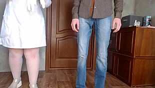 kneeling milf nurse takes cum for analysis now