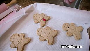 Girlfriends and friends start with Christmas baking but end up sharing cocks in a hardcore foursome blowjob session