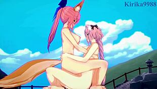 jeanne darc and tamamo no mae and astolfo havin intense sex in fate grand order hentai