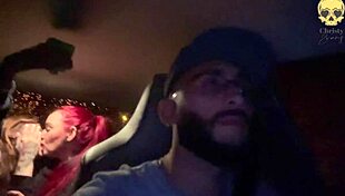 In the car, my friend and I engaged in a threesome with my boss, playing with his big cock, leading to cum and lesbian interactions.