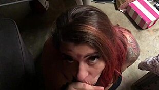 bbw with huge natural tits gives blowjob in the garage!