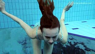 Striped swimsuit teen anna netrebko strips by the pool