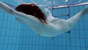 Striped swimsuit teen anna netrebko strips by the pool