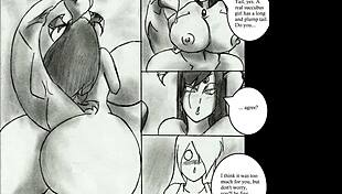 Giantess grows huge tits in animated hentai comic