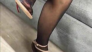 Kenia TEASES in BLACK STOCKINGS and RED SATIN DRESS!