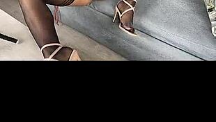 Kenia TEASES in BLACK STOCKINGS and RED SATIN DRESS!