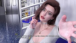 very horny on the train with shaved pussy and monster cock