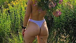 Public Erotica with Anna Mole Showing Gorgeous Small Breasts in Nature. Short Shorts and T-Shirt Turn Heads Outdoors!