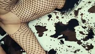 milf wife in fishnet lingerie getting anal stretched by big cock