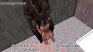 3D gorgeous BBC and pigtail girl censored in shower sex