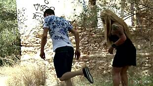 teen boy shocks mature lady, pounding her soaked slit outdoors