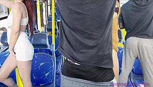 punk girl flashes panties in public bus
