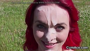 Nasty Honey Gets Cumshot on Her Face Swallowing All the Jizm